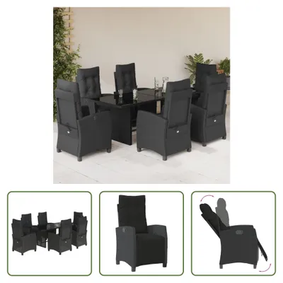 Produktbild von The Living Store 7-tlg. Garten-Essgruppe mit Kissen Schwarz Poly Rattan