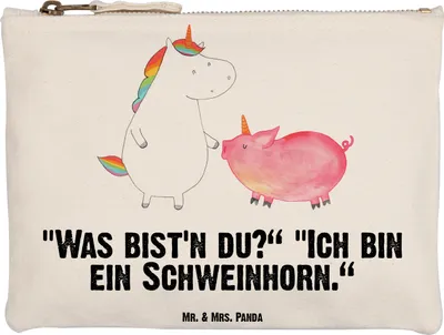 Produktbild von Mr. & Mrs. Panda Schminkbeutel Einhorn Schwein Grösse XL Große - Weiß - Geschenk, Etui, Kulturbeutel, Freundin, Unicorn, Einhörner, Pouch, Schweinchen, kosmetiktäschchen