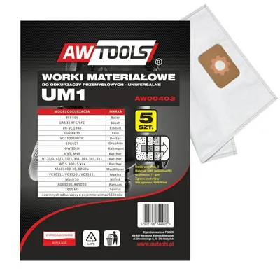 Zdjęcie produktu dla Awtools worki z mikrowłókniny kpl.5szt. um1, gas35/vc3011l/vc3510l/vc3511l