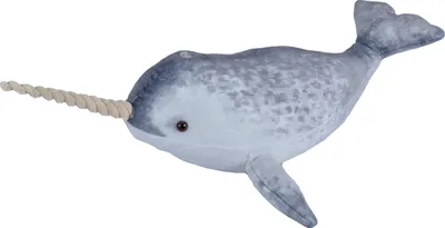 A plush toy narwhal is shown against a white background.