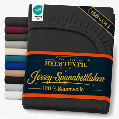 Produktbild von EXKLUSIV HEIMTEXTIL Jersey Spannbettlaken Deluxe 160 x 200 cm Schwarz 160 GSM, 100% Baumwolle   Bed-Sheet Bettlaken Spannbetttuch Topper Leinentuch