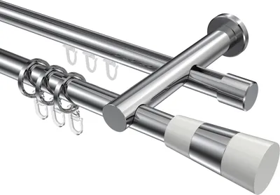 Produktbild von Interdeco Rundrohr-Innenlaufstange / Gardinenstange (Kombination) Chrom, Typ Platon Tanara (Konus Bicolor), 20 mm Ø 2-läufig, 220 cm
