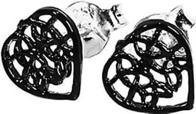 Produktbild von Paar 925 Sterling Silber Keltische Gothic Ohrstecker Vilde Black Heart 7148