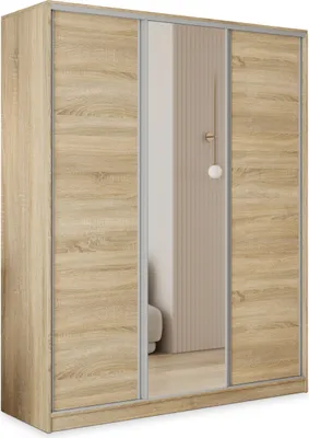 Produktbild von Masseno Schiebetürenschrank TARI 160/205/58 cm Kleiderschrank mit 4 Schubladen Schlafzimmer Schrank 3-türig mit Spiegel Sonoma Eiche