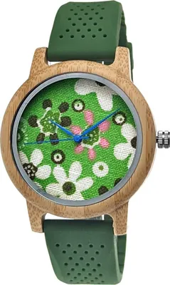 Produktbild von Holzwerk WIESENTAL Damen Silikon Armband Holz Uhr mit Blumen Muster, grün, weiß