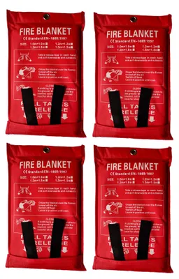 Feuerlöschdecke 1,5x1,5 m Glasfaser, 4 Stück, weiß