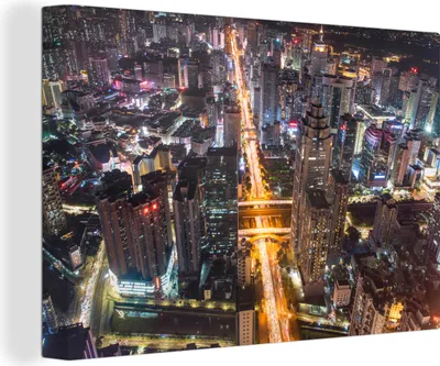 Produktbild von OneMillionCanvasses® - Leinwandbilder - 140x90 cm, Luftbildaufnahme von Shenzhen, Wandbilder Kunstdruck Wanddekoration - Foto auf Leinwand - Gemälde auf Holzrahmen