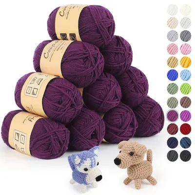 Image de Laine pour crochet et tricot, 450g (10x45g). Fil doux, laine pour bébé, rose-violet