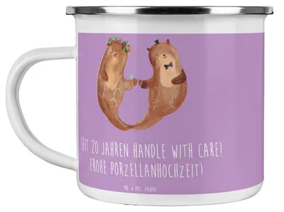 Produktbild von Mr. & Mrs. Panda Teetasse 20. Hochzeitstag Porzellanhochzeit - Lavendeltraum - Geschenk, Glückwünsche, Campingtasse, Hochzeit, Kaffeepott, Heirat, 20 Jahre Ehe, Pott