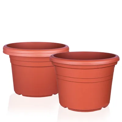 Produktbild von BigDean 3x Blumentopf Ø 40 cm Farbe Terrakotta Kunststoff Pflanztopf Containertopf Übertopf Pflanzkübel rund 40 x 28 cm