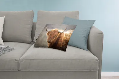Produktbild von MuchoWow® Zierkissen Sofakissen Wohnzimmer Dekokissen 60x40 cm Schottisches Hochlandrind - Licht - Porträt - Kopfkissen - Polster mit Foto