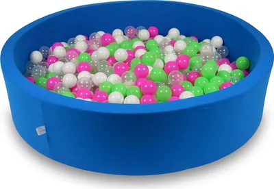 Produktbild von Bällebad 130x30cm azurblau – Mit 600 Bällen / Seladon, Rosa, Weiß, Transparent