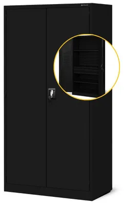 Produktbild von Werkzeugschrank mit Lochwand SZYMON Mit Schubladen Abschließbar | Metallschrank mit Werkzeugwand Werkstattschrank Perforierte Rückwand 185x92x50cm Schwarz