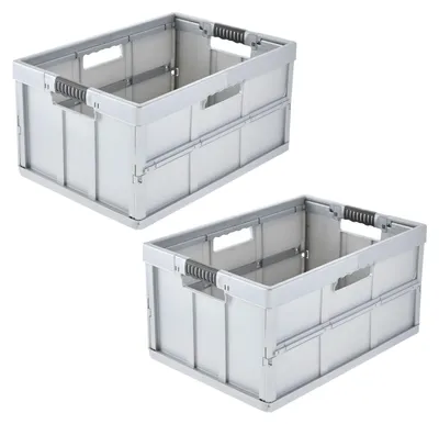Productafbeelding van keeper benno, professionele inklapbare opbergboxen, set van 2, 45 liter, lichtzilver