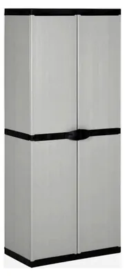Produktbild von Gartenaufbewahrungsschrank, Werkzeugschrank, hoch, für den Außenbereich, 3 Regale, Grau/Schwarz, 68 x 40 x 168 cm
