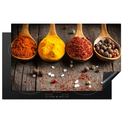 Obrázok produktu pre KitchenYeah® Kryt na varnú dosku bylinky - korenie - drevo - lyžica, 83x51cm, kuchynská dekorácia, keramický kryt na varnú dosku, krycia doska na varnú dosku