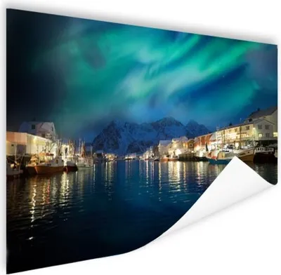 Produktbild von MuchoWow® Poster Nordlichter - Norwegen - Berg 60x40 cm - Schlafzimmerdekoration