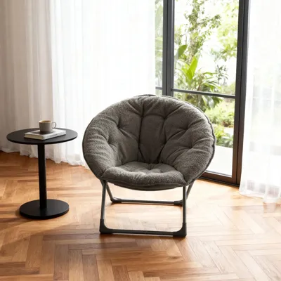 Produktbild von Klappbarer Moon Chair Schafwolle-Bezug, XXL, Traglast 110 kg, Platzsparend, Grau
