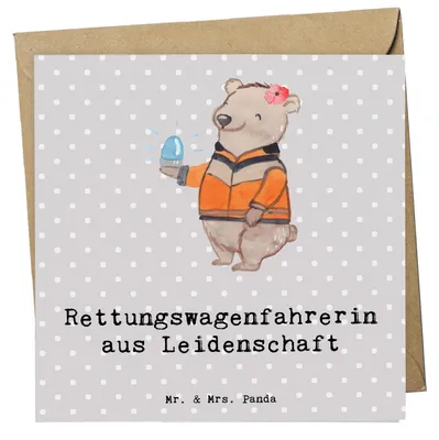 Produktbild von Mr. & Mrs. Panda Glückwunschkarte Rettungswagenfahrerin Leidenschaft - Grau Pastell - Geschenk, Klappkarte, doppelkarte, faltkarte, Grußkarte, anlasskarte