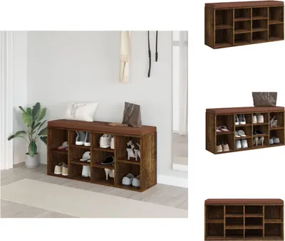 Zdjęcie produktu dla vidaXL Ławka na buty dąb wędzony 103x30x48 cm materiał drewnopochodny - Skrzynia i ławki do przedpokoju
