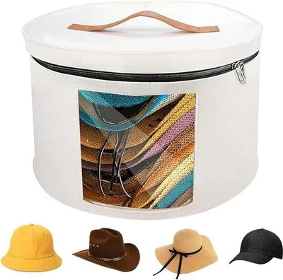 Produktbild von Famanu Aufbewahrungsbox 15,7 x 9,8 Zoll - Runde Hutbox mit Deckel - Organizer - Tragetasche - Faltbarer Reisekoffer für breite Hüte