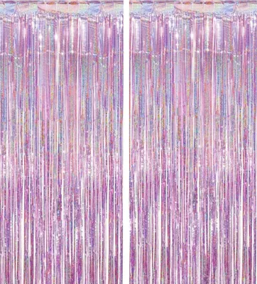 Produktbild von 2 Stück Lametta Rosa Vorhang 1mx2.5m, Glitzer Hintergrund Dekoration Folien