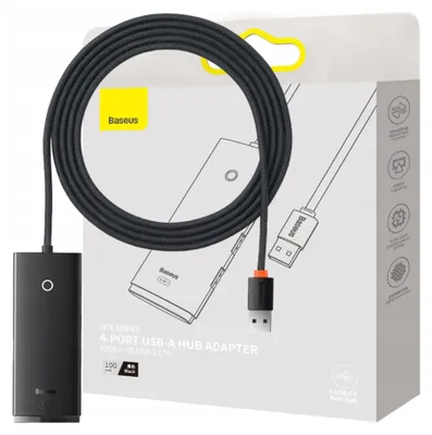 Produktbild von Baseus Lite Serie Hub 4-Port (Usb-A Zu 4Xusb-A 3.0) 2M Schwarz (Wkqx030201)