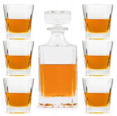 Image de Carafe à whisky 700 ml avec bouchon et 6 verres 270 ml – service à whisky classique en verre épais, set de bar pour cognac et rhum, cadeau homme