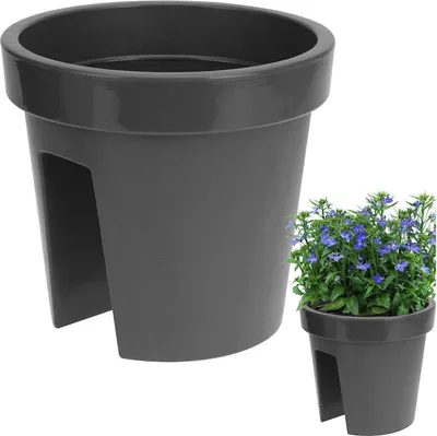 Zdjęcie produktu dla DLOFR250-S433 DONICZKA DONICA OKRĄGŁA PLASTIKOWA BALKONOWA ANTRACYT NA poręcz BALUSTRADĘ
