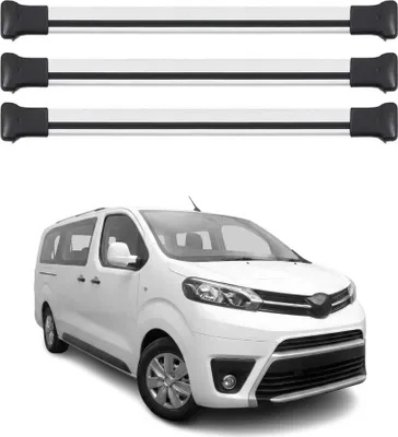 Image de Barres de toit de base pour Toyota Proace 2016-2026, en aluminium argenté, 3 pièces