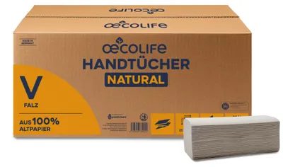 Productafbeelding van oecolife 4801200 oecolife Papierhandtücher 4801200 NATURAL Zick-Zack-Falzung 1-lagig 4.800 Tücher