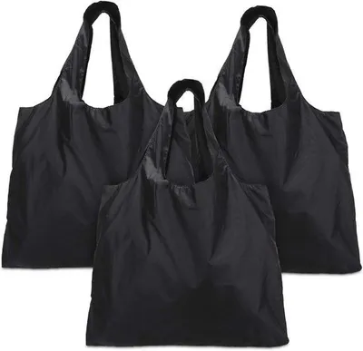 Produktbild von Ibenzoa® Faltbare Einkaufstaschen 3er-Set, Schwarz – Leicht, Waschbar, Strapazierfähiges Polyester mit verstärktem Boden