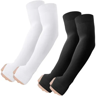 Produktbild von Armstulpen mit Daumenloch UPF 50+ für Damen/Herren Schwarz+Weiß