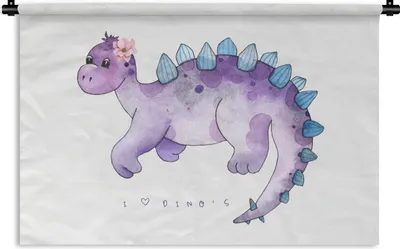 Produktbild von MuchoWow® Wandteppich Wandbehang Dinosaurier - Lila - Kinderzimmer - Mädchen - Kinder - Rosa - Kind 60x40 cm Tapisserie Dekoration Wandtuch - Wanddekorationen