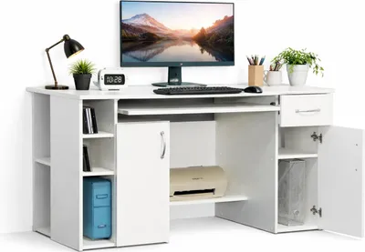 Produktbild von Computertisch weiss Nachbildung Schreibtisch DruckerfachTastaturauszug #419