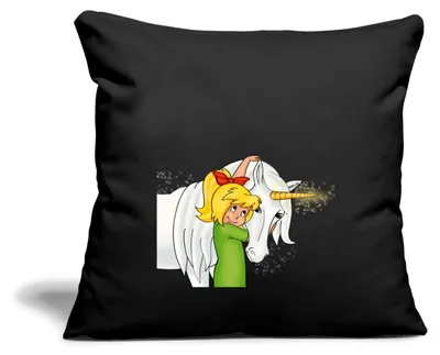 Produktbild von Spreadshirt Bibi Blocksberg Mit Einhorn Goldhörnchen Kissenbezug 45x45 cm, One size, Schwarz