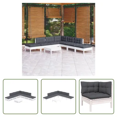 Produktbild von The Living Store 8-tlg. Garten-Lounge-Set mit Kissen Weiß Kiefernholz