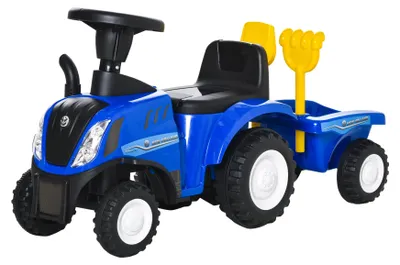 Productafbeelding van HOMCOM Loopauto, kinder tractor, trekker met aanhanger, claxon en koplampen, blauw