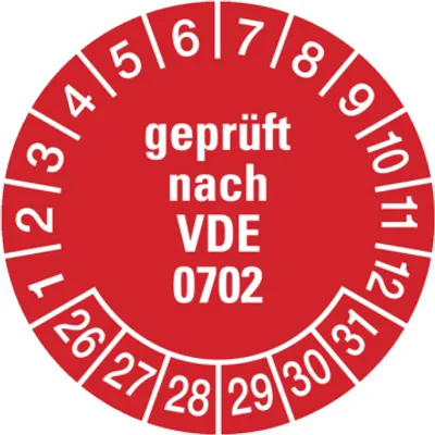 Produktbild von Dreifke® Prüfplakette,  nach VDE 0702, rot/weiß, Ø 30 mm - Bogen = 10 ...