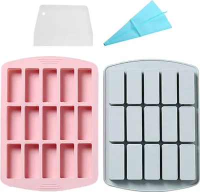 Image de 2 Moules pour barres de céréales avec 15 alvéoles, Moules en silicone, Moules rectangulaires pour barres énergétiques, Moules en silicone pour barres de céréales