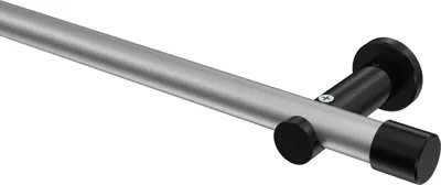 Produktbild von Interdeco Gardinenstange / Vorhangstange Silbergrau / Schwarz, Typ Platon Santo (Kappe) ohne Ringe, 20 mm Ø 1-läufig, 240 cm