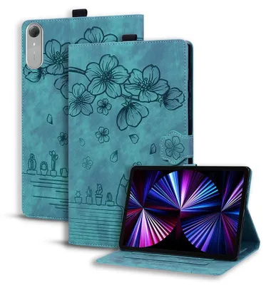Produktbild von Lenovo Idea Tab Pro Gen 2 Hülle - Coverup Blumen & Katze Klapphülle - Grün