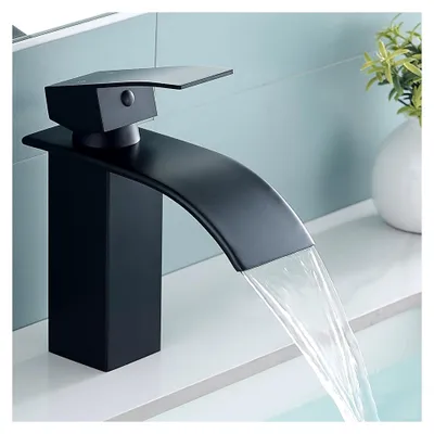 Produktbild von Wasserhahn für das Bad, Wasserfall Waschtischarmatur, Einhebel-Mischbatterie für kaltes und warmes Wasser (Schwarz Matt)