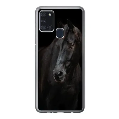 Produktbild von MuchoWow® Handyhülle Schutzhülle Hülle für Samsung Galaxy A21s Pferd - Leicht - Schwarz Silikon Softcase Handy Hülle - Hartschale