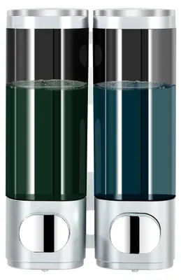 Produktbild von Seifenspender für die Dusche mit Wandmontage ohne Bohren, 2 Kammern, 300 ml, für Shampoo und Duschgel, Silber