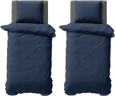 Produktbild von 4 teilige Uni Bettwäsche 155x220 cm Mikrofaser Dunkelblau Bettbezug Garnitur Set