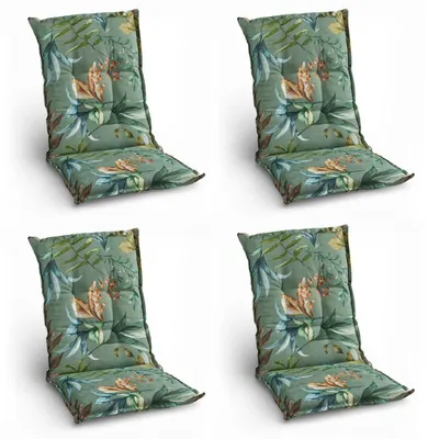 Immagine prodotto di Cuscini per sedie da giardino - Verde - Blu - Arancione - Con bracciolo centrale - Motivo floreale - Set da 4