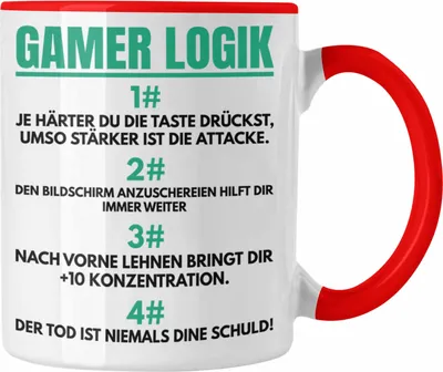 Produktbild von Trendation - Gamer Logik Tasse Geschenk für Jungs Jungen Geschenkidee zum Geburtstag Lustiger Spruch (Rot)