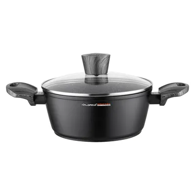 Produktbild von FLORINA Topf aus Aluminium (2,5 l) | 20 cm Durchmesser | Kochtopf mit Glasdeckel - Antihaftbeschichtet | Topf Induktion - Oval | Ideal für Induktionsherd, Gasherd und Elektroherd (Schwarz)