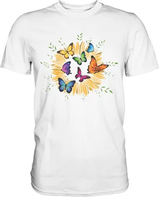Produktbild von Sonnenblume Bunte Schmetterlinge T-Shirt – White / M